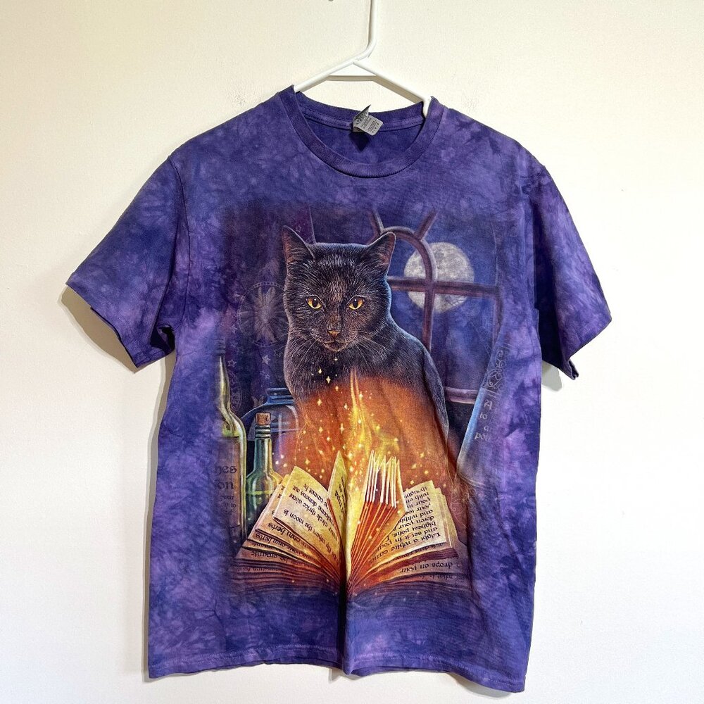 Witch Cat Graphic Tee by Gildan 100% Cotton Tie Dye, Medium